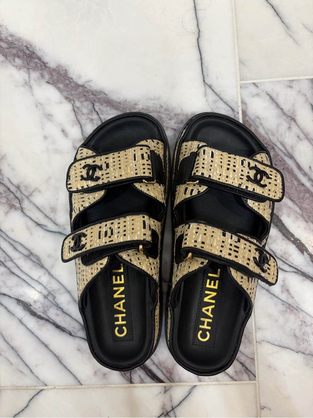 CHANEL Black & Rattan Dad Sandals